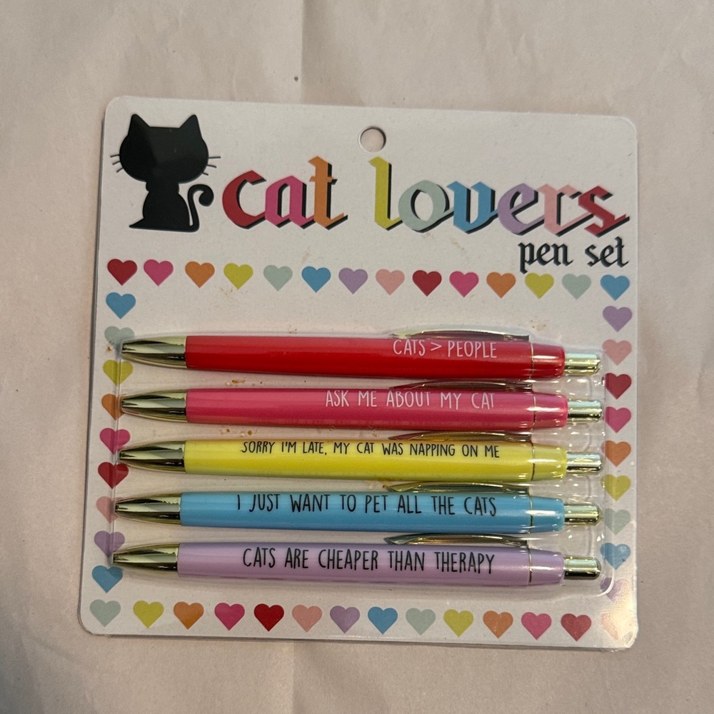 Urban Outfitters Cat Lovers Pen Set - Red, Pink, Yellow, Blue, Purple